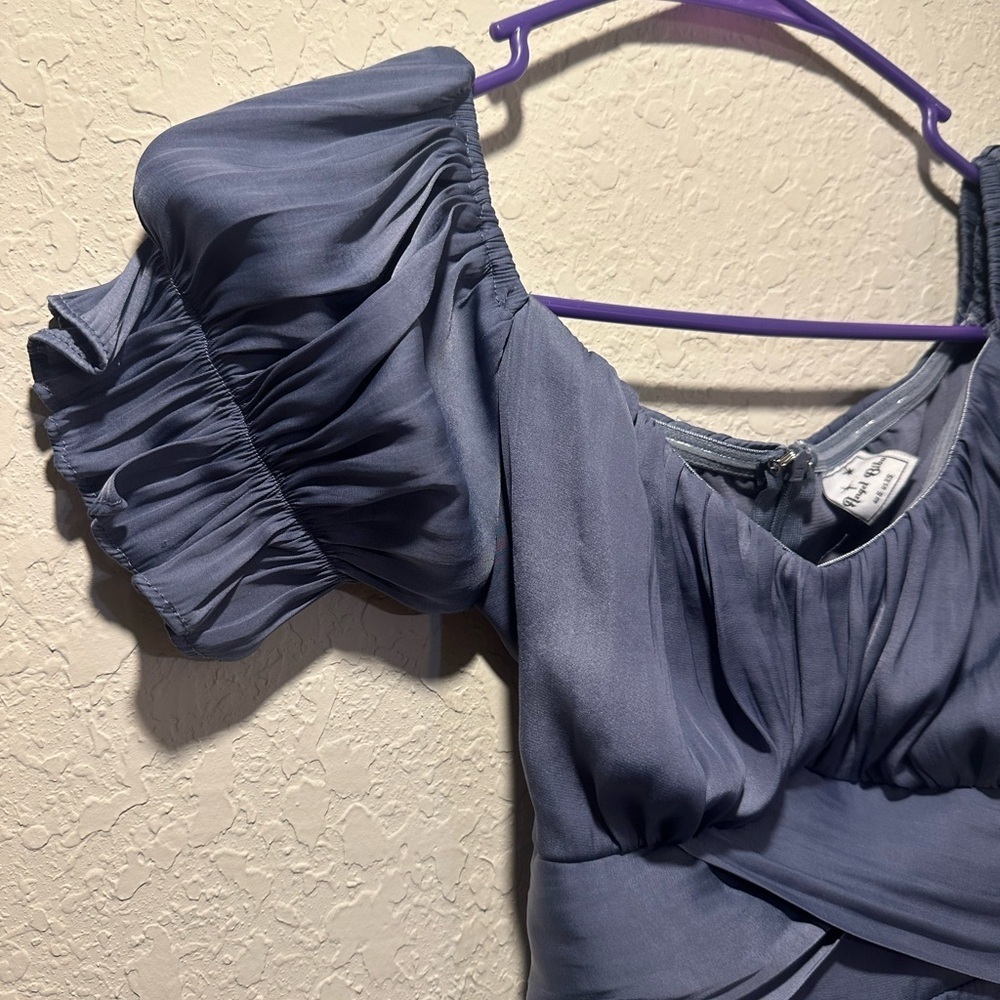 Angel Biba Steel Blue Off-Shoulder Mini Romper Dress Women’s XS - Picture 4 of 9